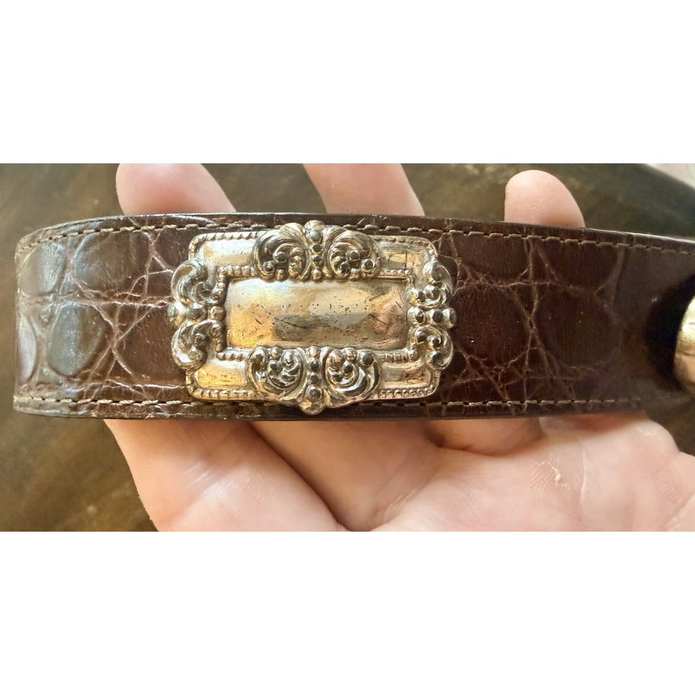 VTG Ladies Size Small Brighton Belt Dark Brown Croc Embossed W/ Silver Detail - Picture 3 of 7